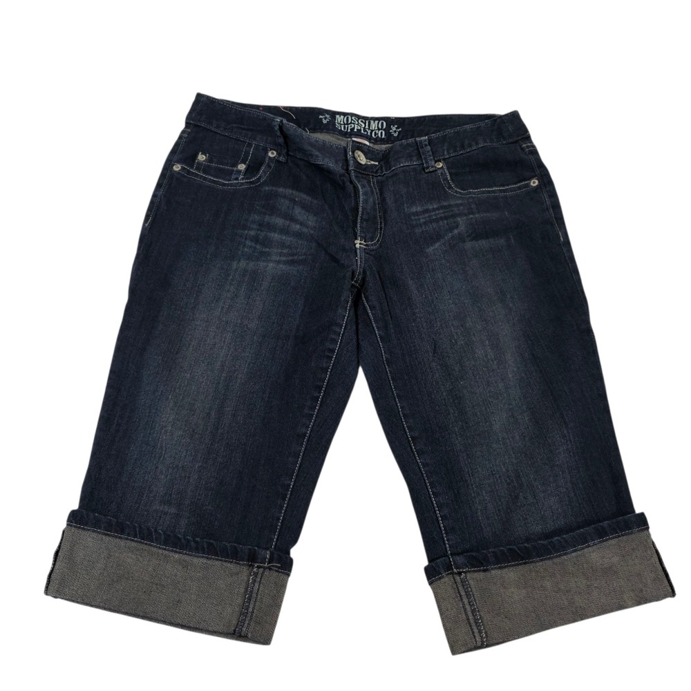 Mossimo Capri Jeans Womens Blue 15 Dark‎ Wash Embroidered Cuffed Stretch City